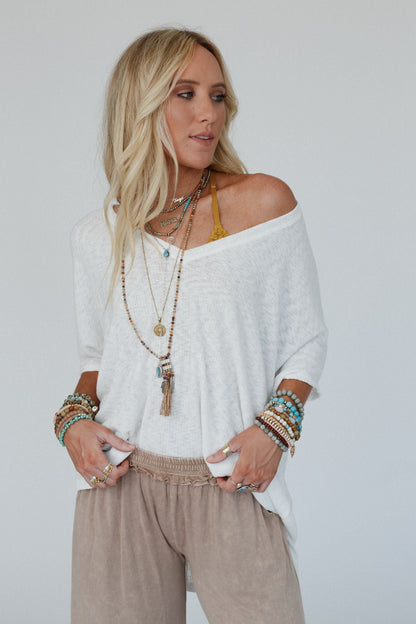 The Nest Warm Nights V Neck Top - Ivory