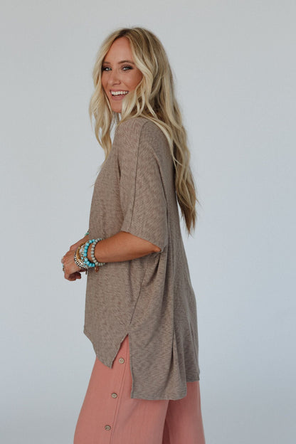 The Nest Warm Nights V Neck Top - Mocha Dark