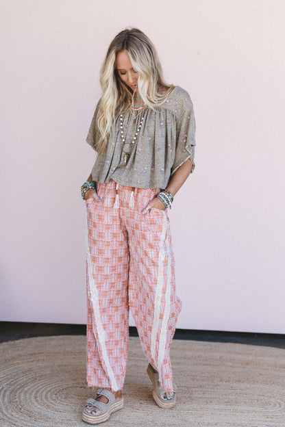 Preppy And Lace Wide Leg Pants - Orange