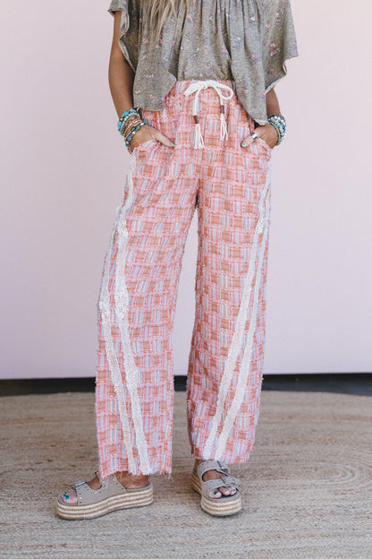 Preppy And Lace Wide Leg Pants - Orange