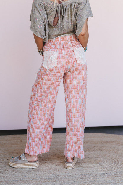 Preppy And Lace Wide Leg Pants - Orange