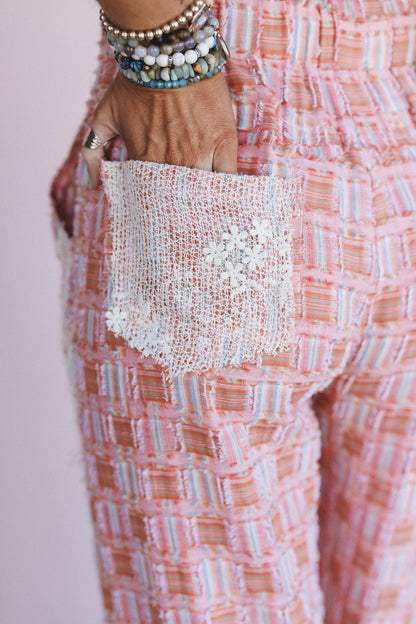 Preppy And Lace Wide Leg Pants - Orange