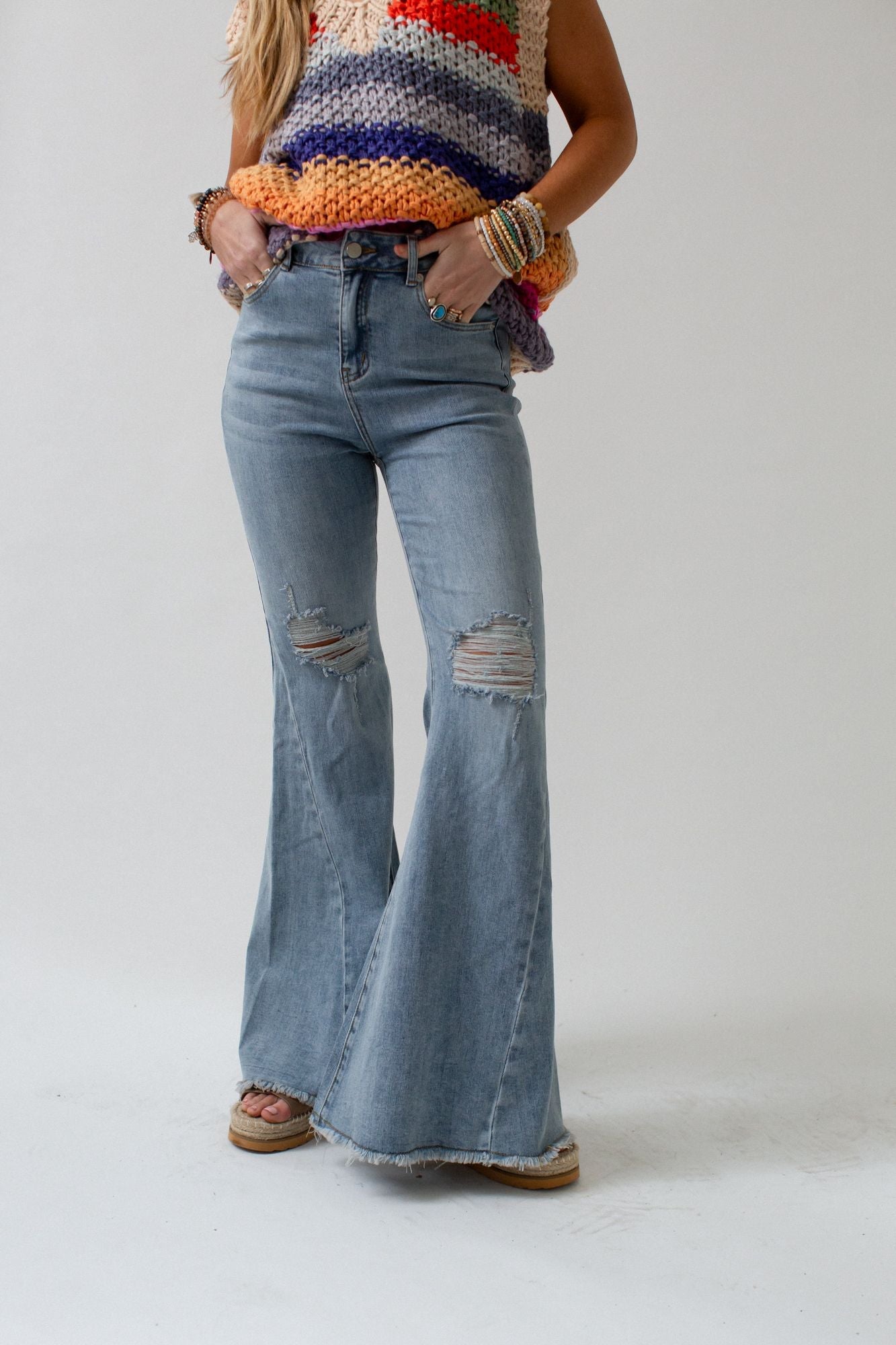 The Nest Indigo Flare Bell Bottom Jean - Light Wash