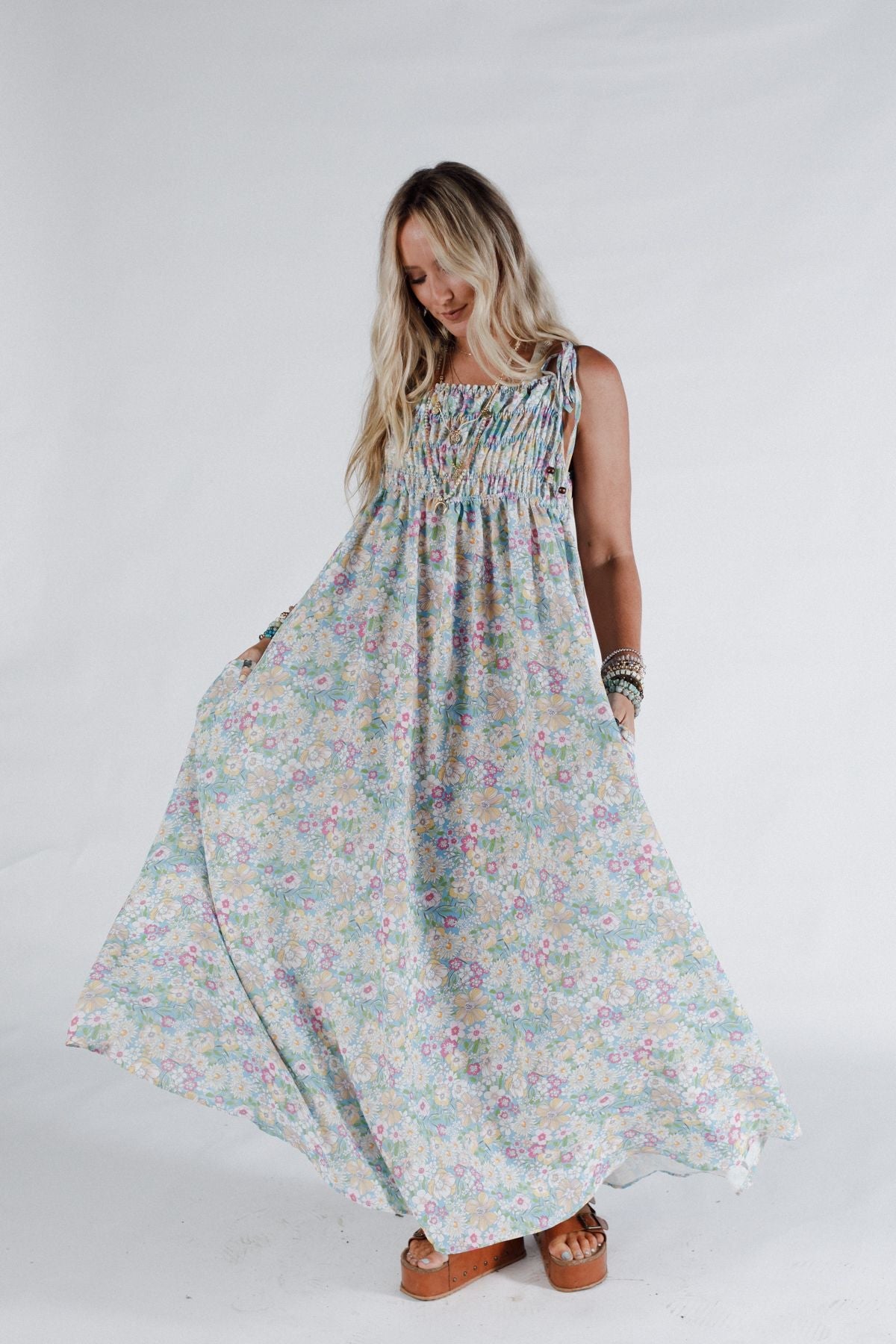 The Nest Bohemian Grace Maxi Dress - Green Floral