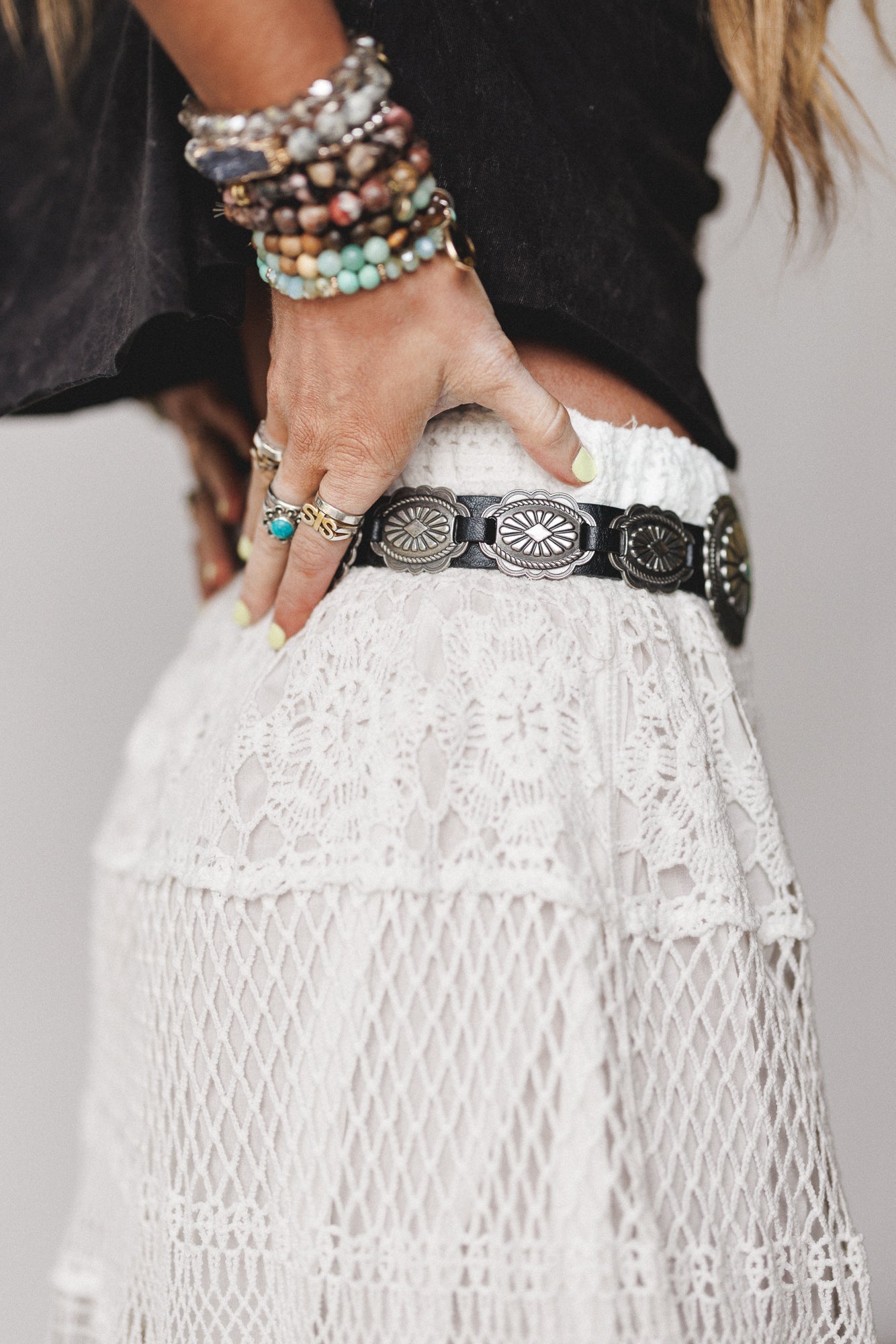 Austin Turquoise Concho Belt - Black