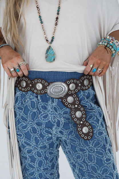 Onyx Oval Western Belt - Brown