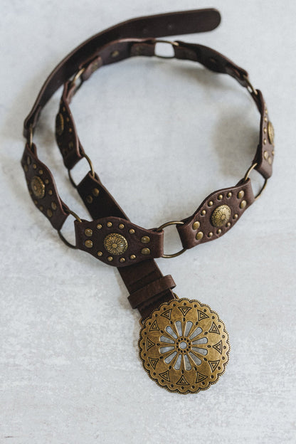 Rustic Medallion Concho Belt - Brown