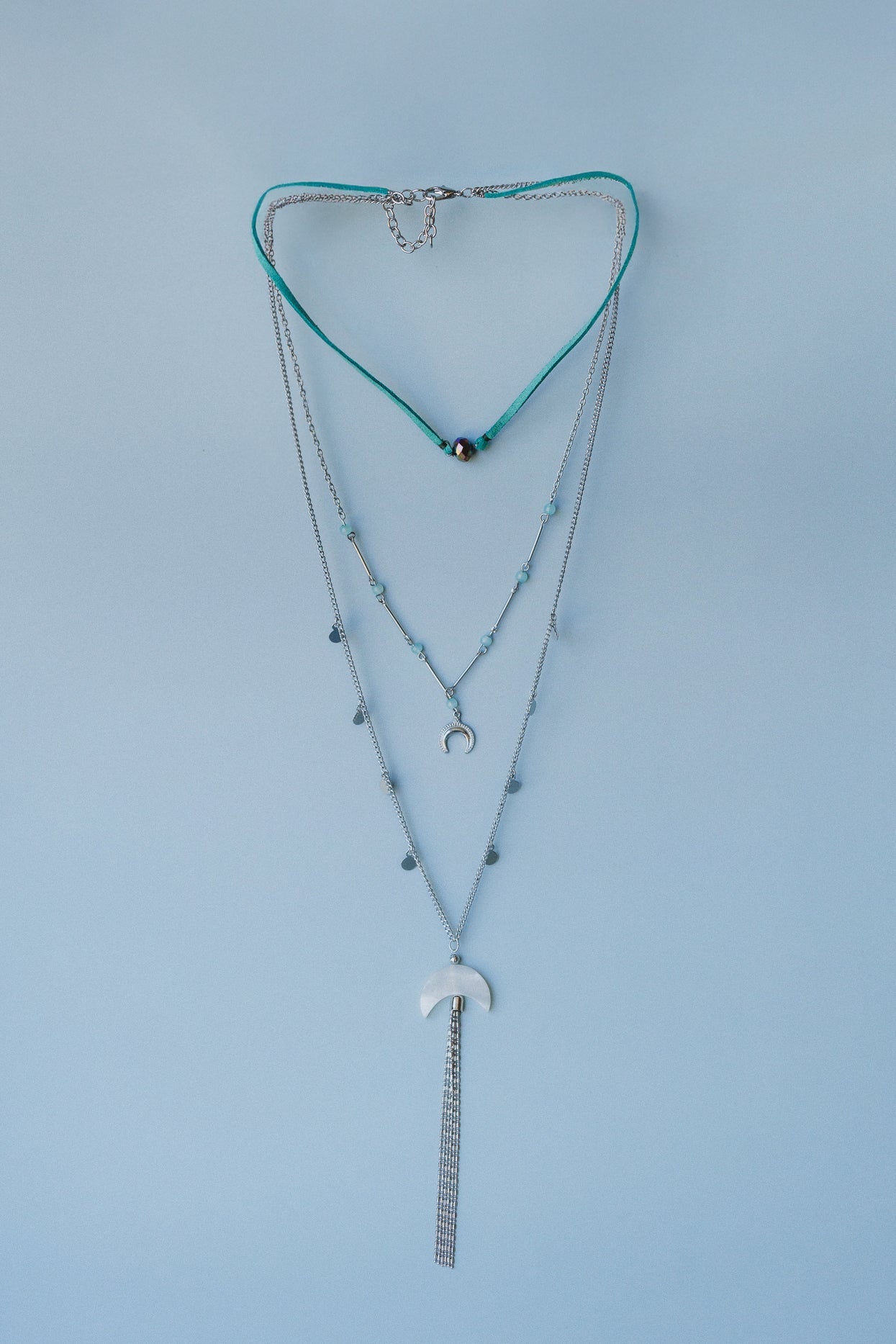 Blue Moonstone Layered Necklace - Blue Multi