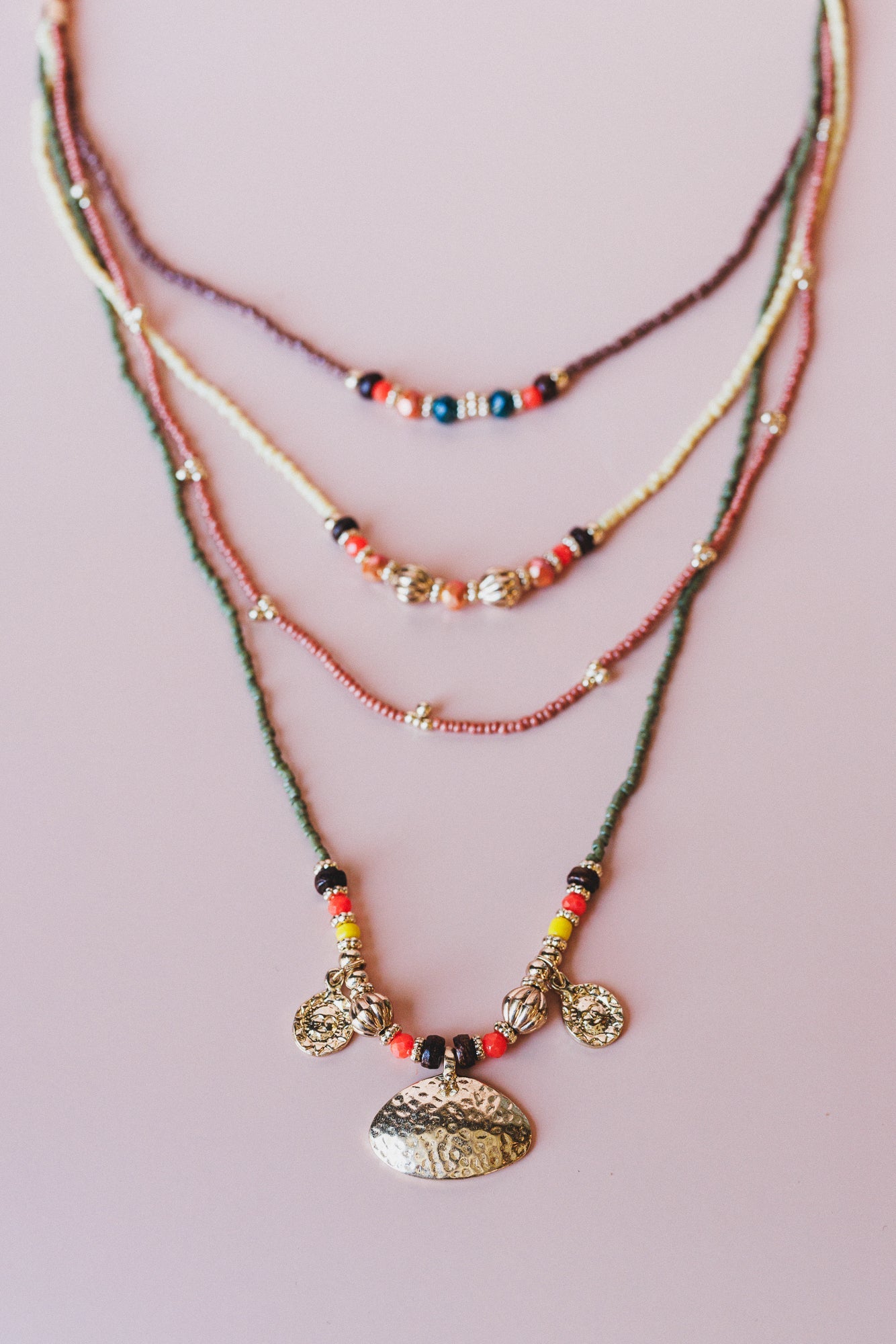 Boho Glow Layered Necklace - Orange Multi