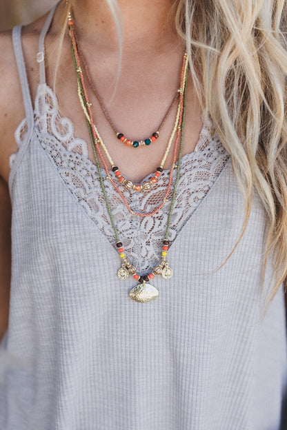 Boho Glow Layered Necklace - Orange Multi
