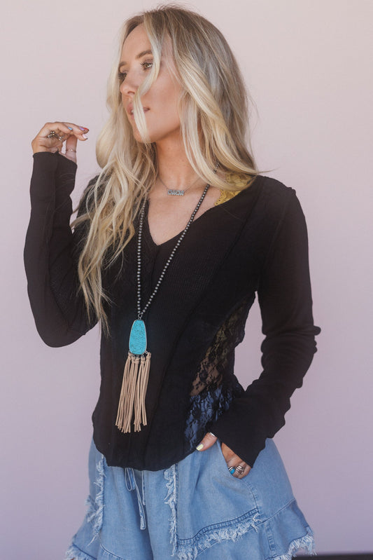 Caia Long Sleeve Lace Top - Black