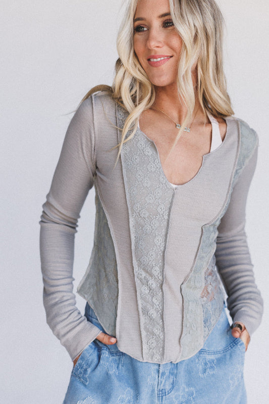 Caia Long Sleeve Lace Top - Gray