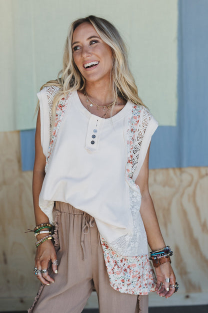 Sunlit Blooms Floral Top - Cream