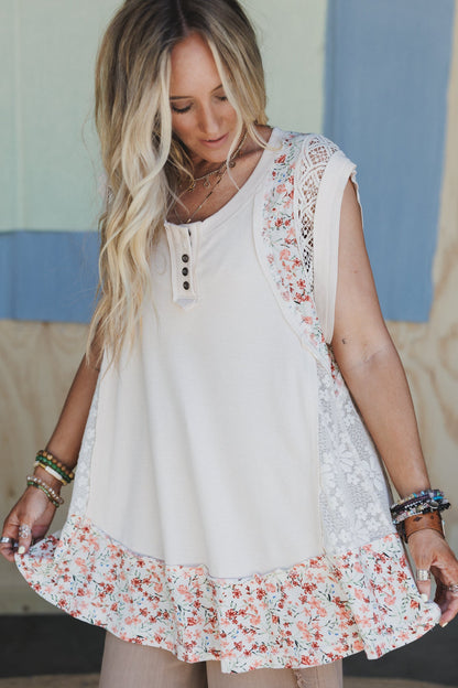 Sunlit Blooms Floral Top - Cream