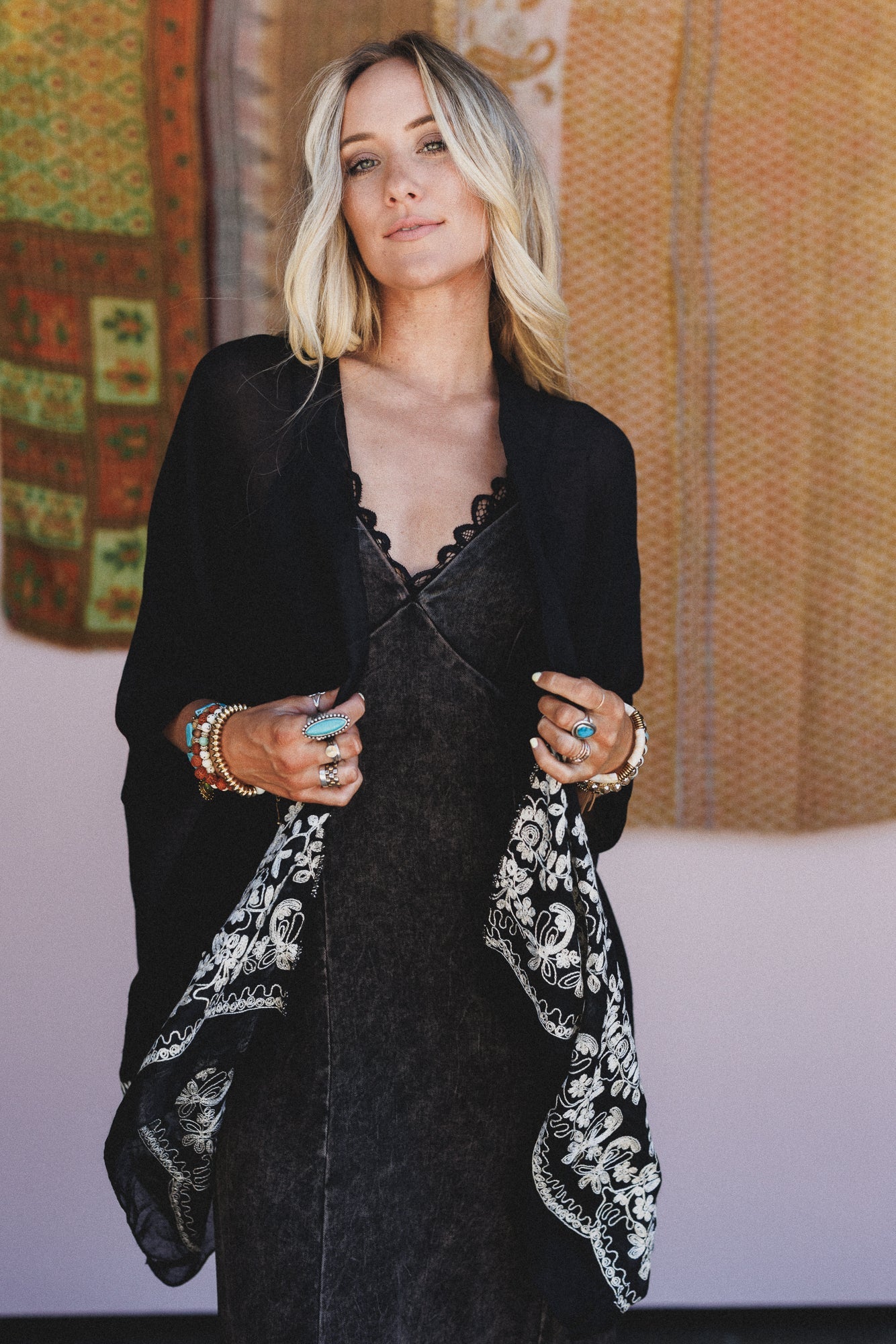 Sunset Fern Kimono - Black