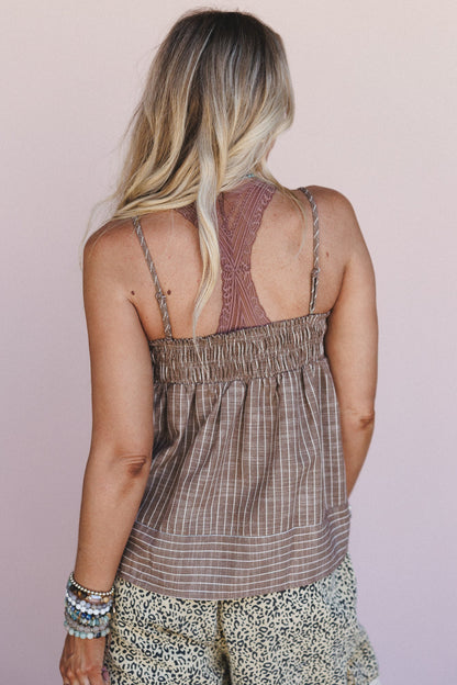 Lana Striped Babydoll Top - Taupe