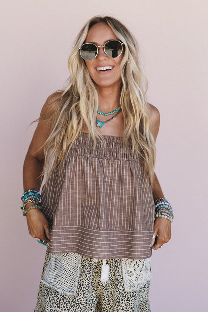 Lana Striped Babydoll Top - Taupe