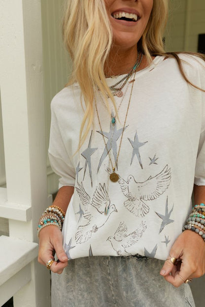 Stars And Doves Graphic Tee - Ivory