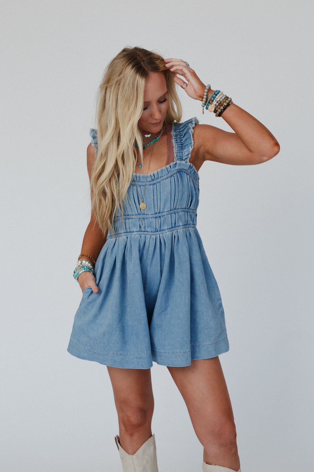 Dazzle In Denim Romper - Denim