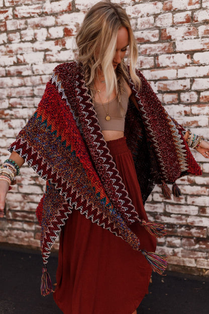 Desert Dreams Crochet Ruana - Maroon