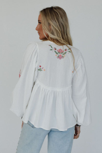 Whimsy Rose Embroidered Top - Ivory
