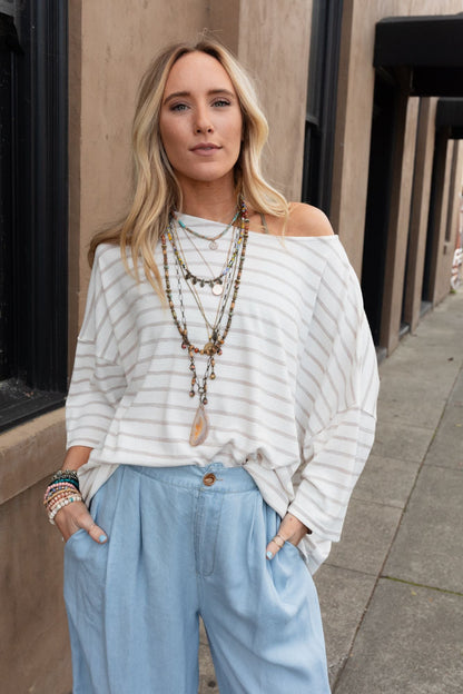 The Nest Swaying Stripes Top - Oatmeal