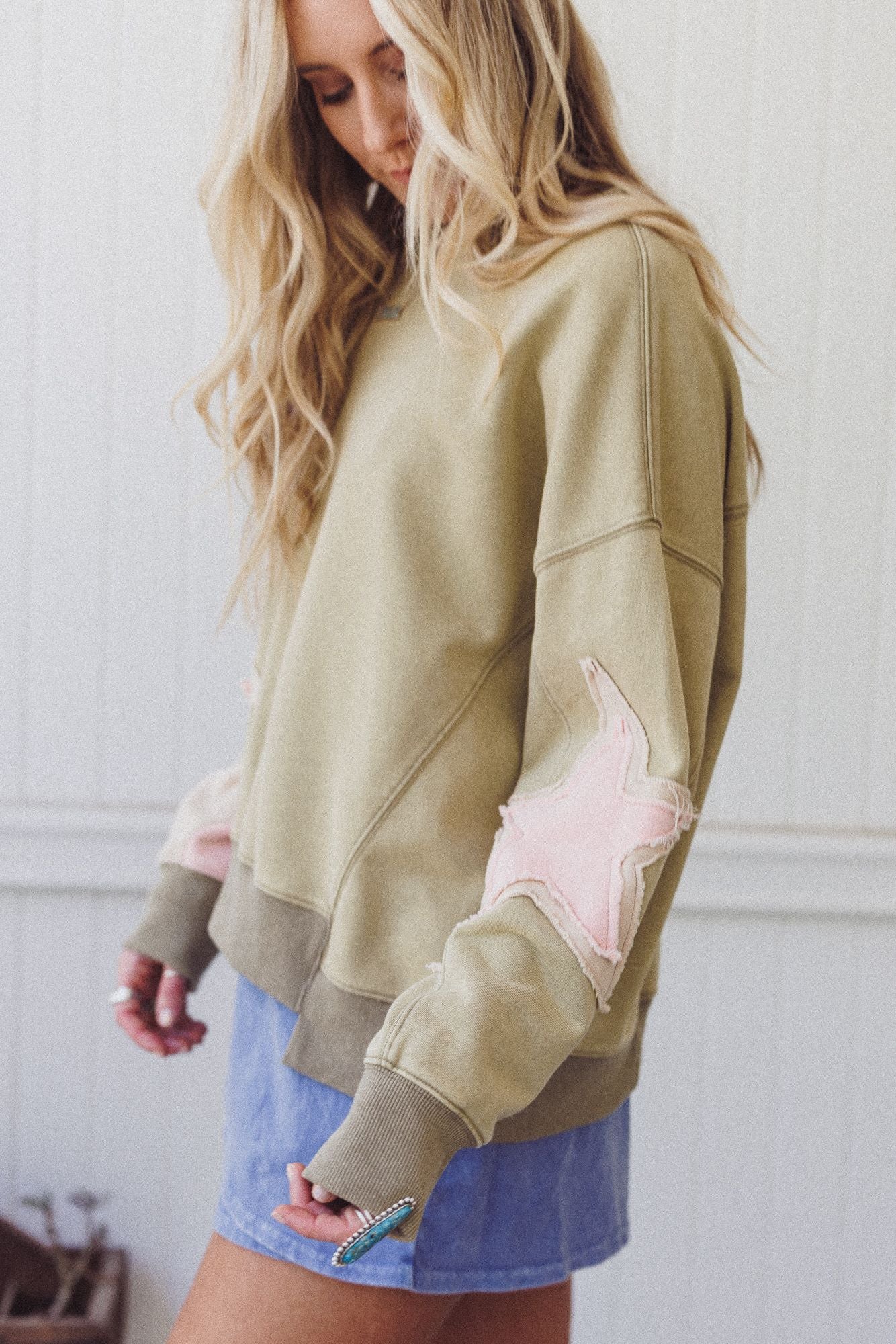 Starlit Soul Patchwork Pullover - Olive
