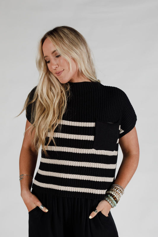 Margot Striped Sweater Top - Black