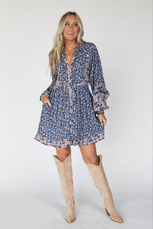 Alvina Floral Dress - Navy