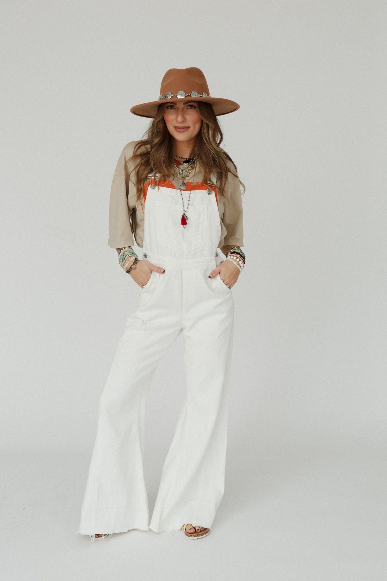 Milly Distressed Hem Wide Leg Overall - Cream