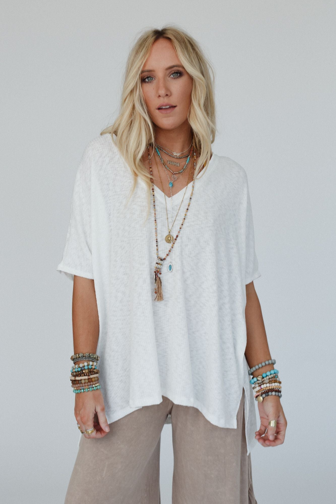 The Nest Warm Nights V Neck Top - Ivory