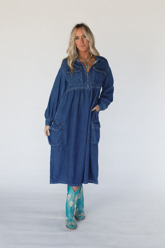 Wild Willow Denim Maxi Dress - Indigo