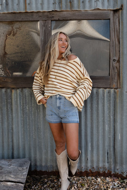 All My Stripes Oversized Sweater - Mustard