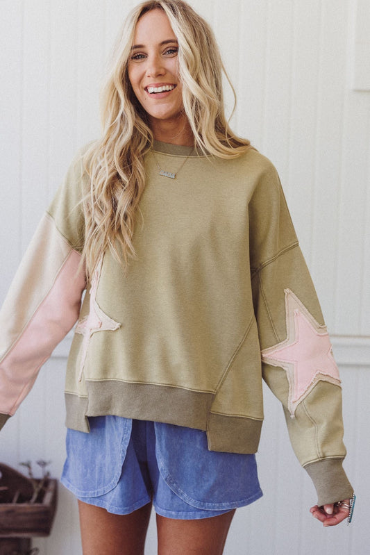 Starlit Soul Patchwork Pullover - Olive