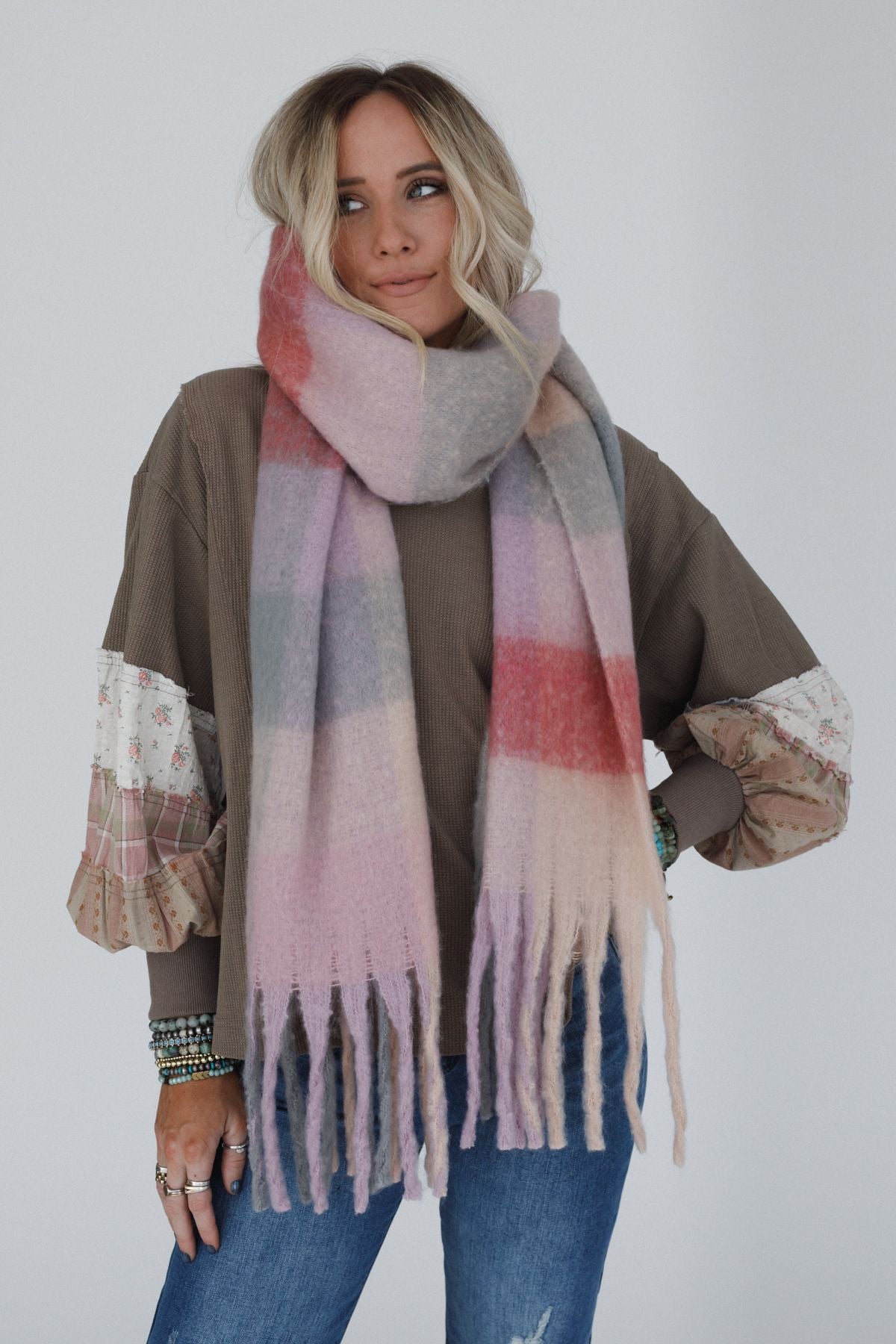 Everest Cozy Plaid Scarf - Pink