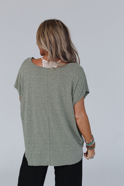The Nest Camden Lace V Neck Top - Olive