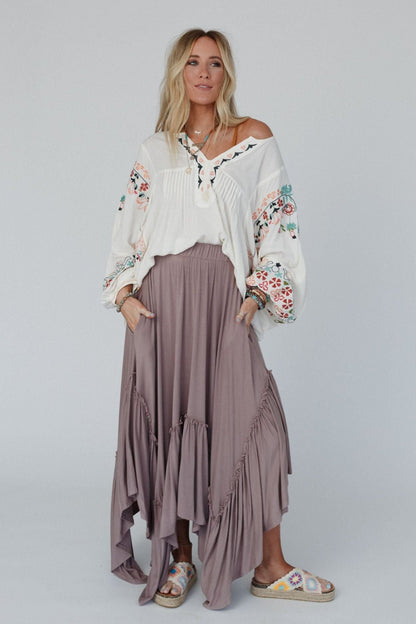 Frida Embroidered Dolman Sleeve Top - Ivory