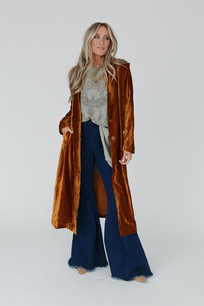 City Walks Velvet Duster Coat - Camel