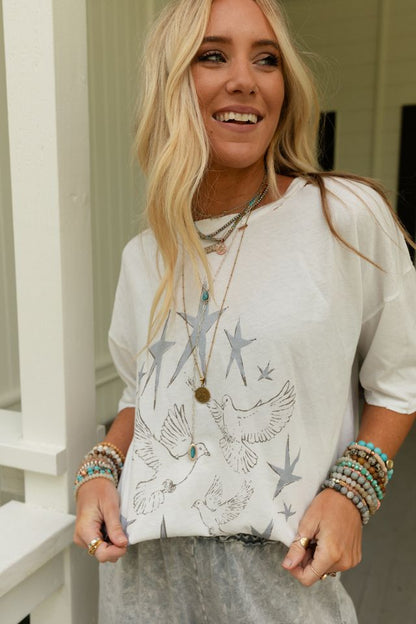 Stars And Doves Graphic Tee - Ivory
