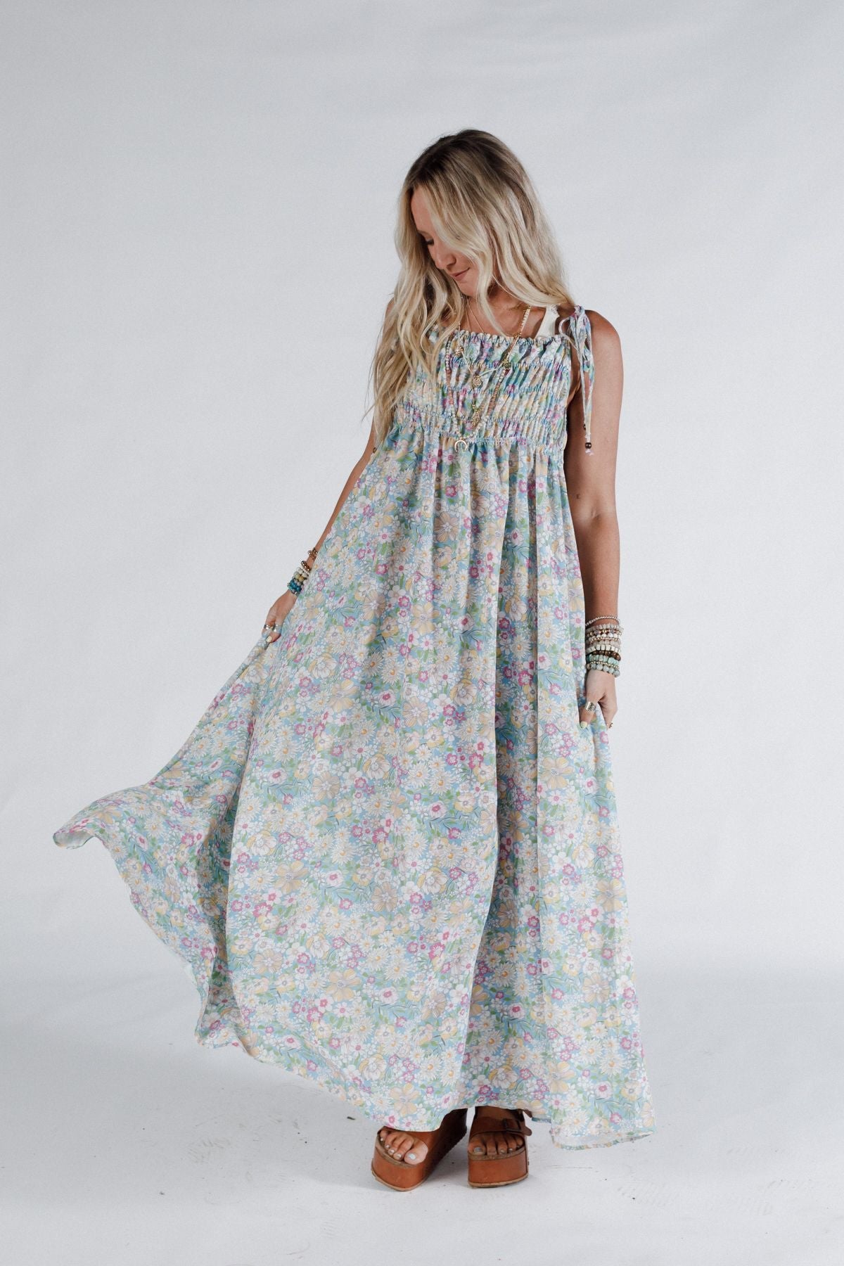The Nest Bohemian Grace Maxi Dress - Green Floral