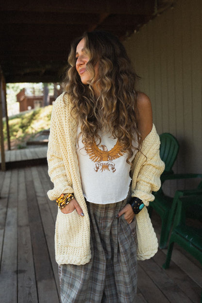 Sweet Melody Chunky Knit Cardigan - Yellow