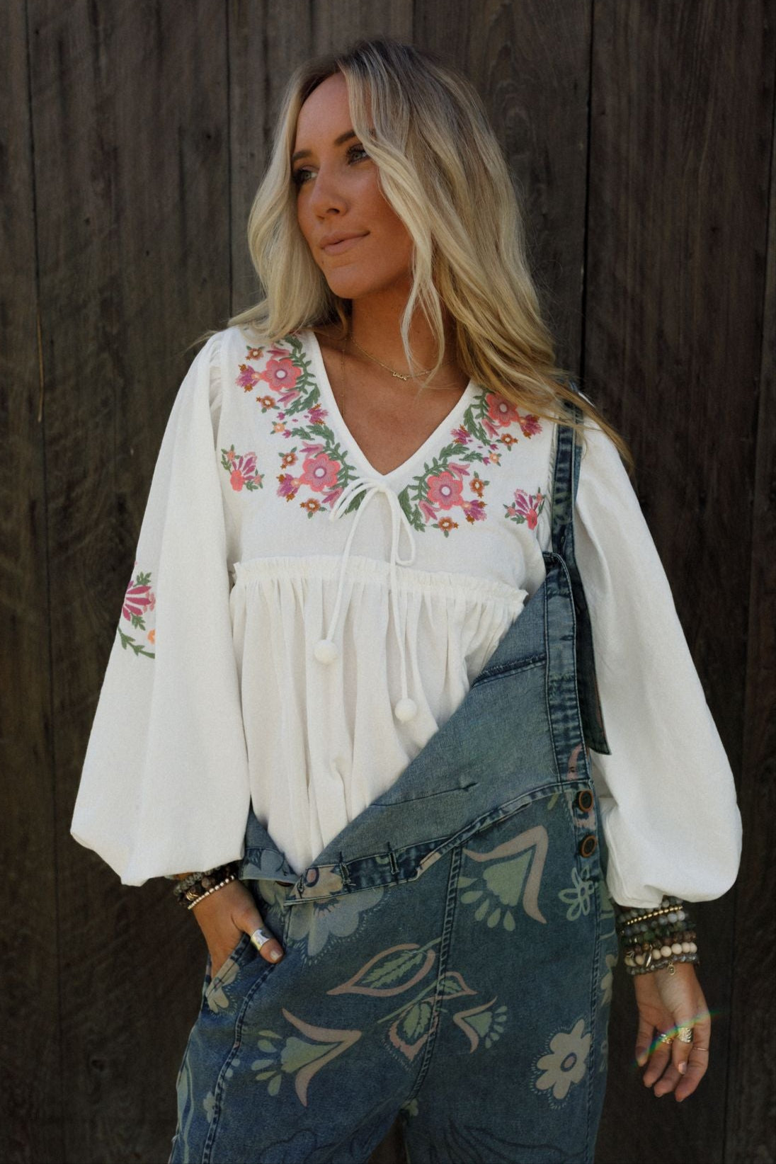 Whimsy Rose Embroidered Top - Ivory
