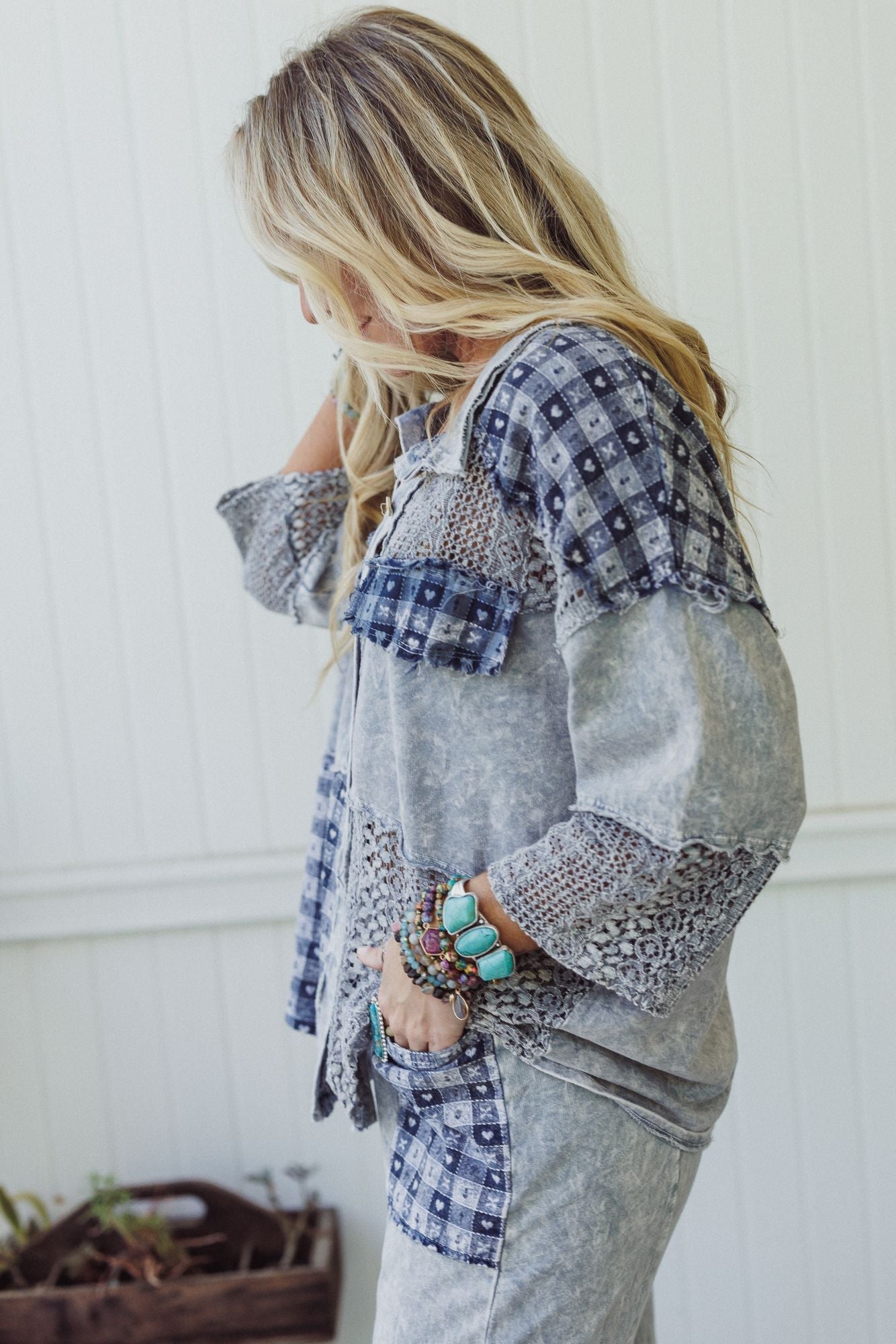 Lost In Love Button Down Top - Grey