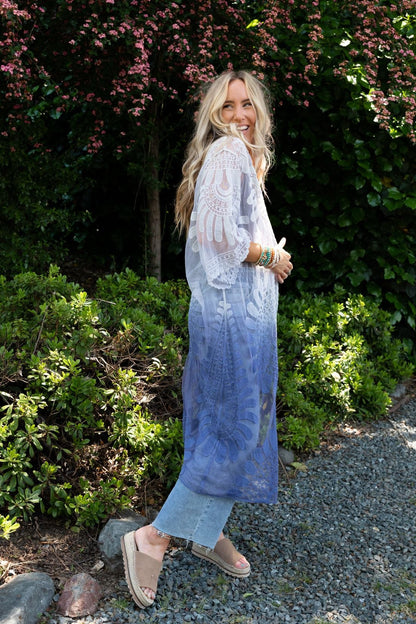 Poolside Ombre Lace Kimono - Periwinkle