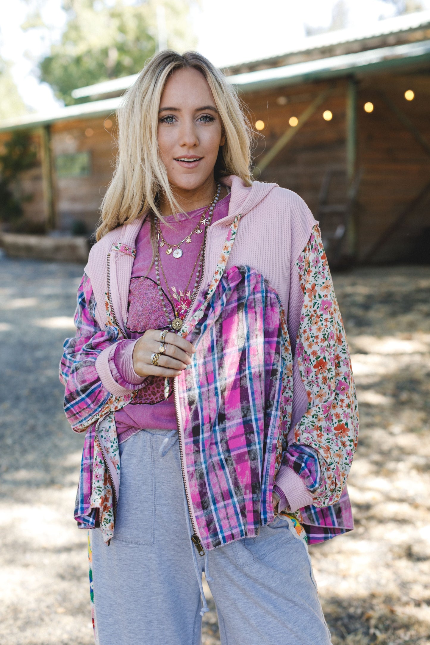 Blossom Check Jacket - Pink