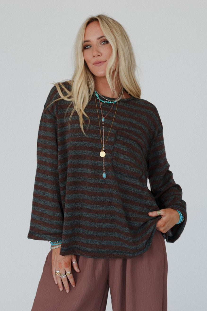 The Nest Endless Love Striped Top - Brown