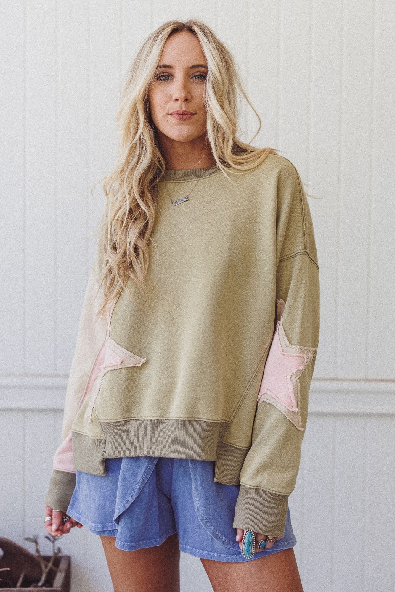 Starlit Soul Patchwork Pullover - Olive