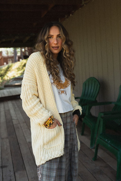 Sweet Melody Chunky Knit Cardigan - Yellow