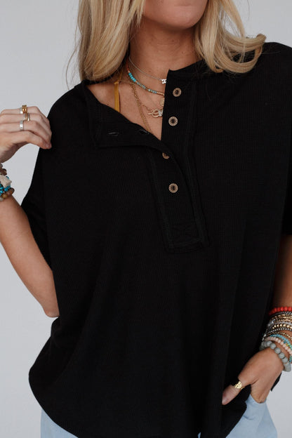 The Nest Soft Plume Henley Top - Black