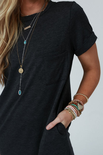 The Nest On The Daily Pocket Tee Dress - Charcoal 2Tone